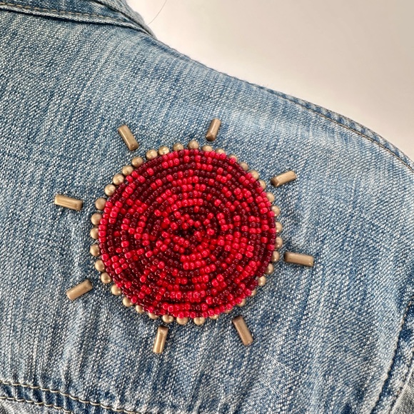 REMI RELIEF Distressed Embellished Denim Shirt - Picture 6 of 12